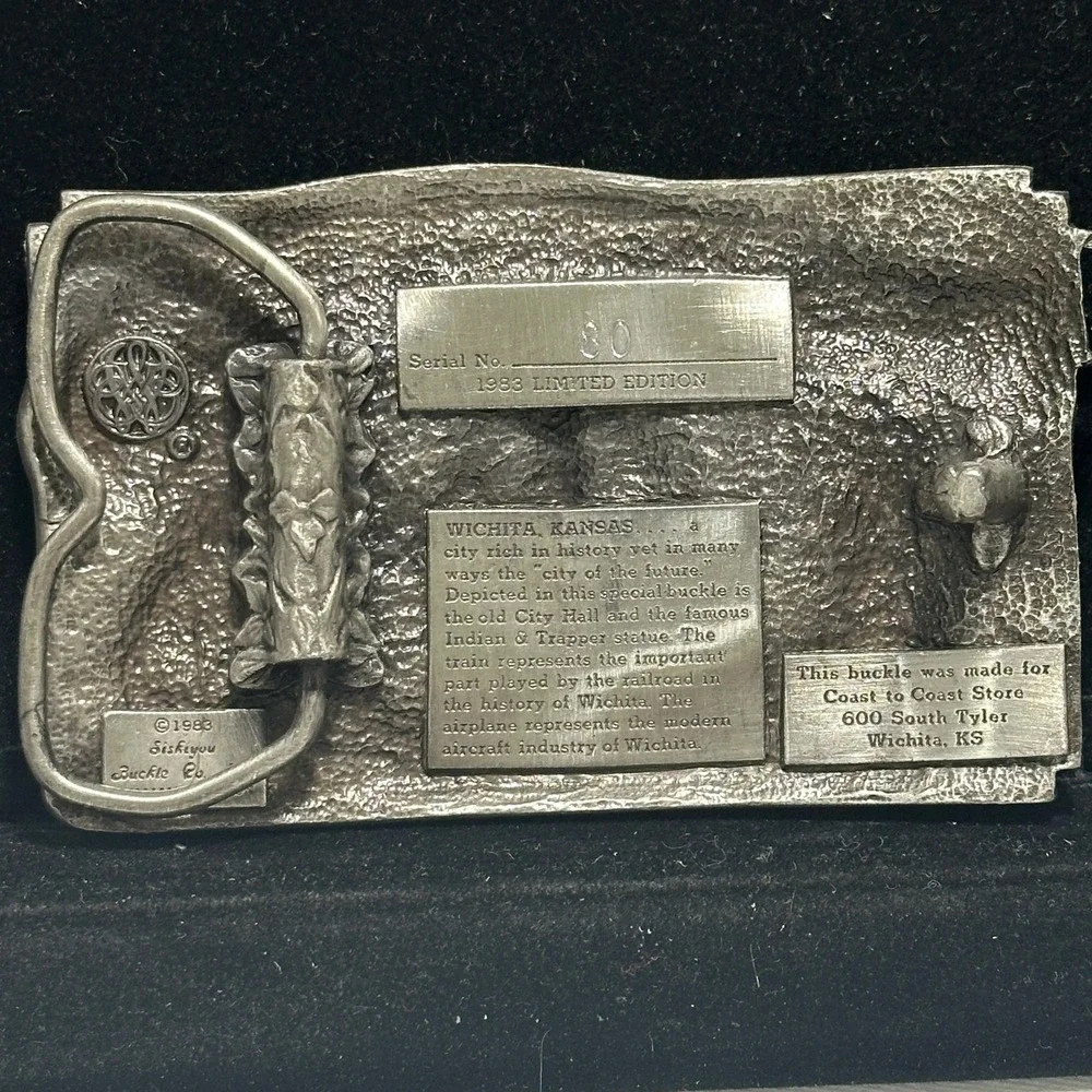 Vintage 1983 Wichita KS Commemorative Limited Edition Train Jet Belt Buckle 80